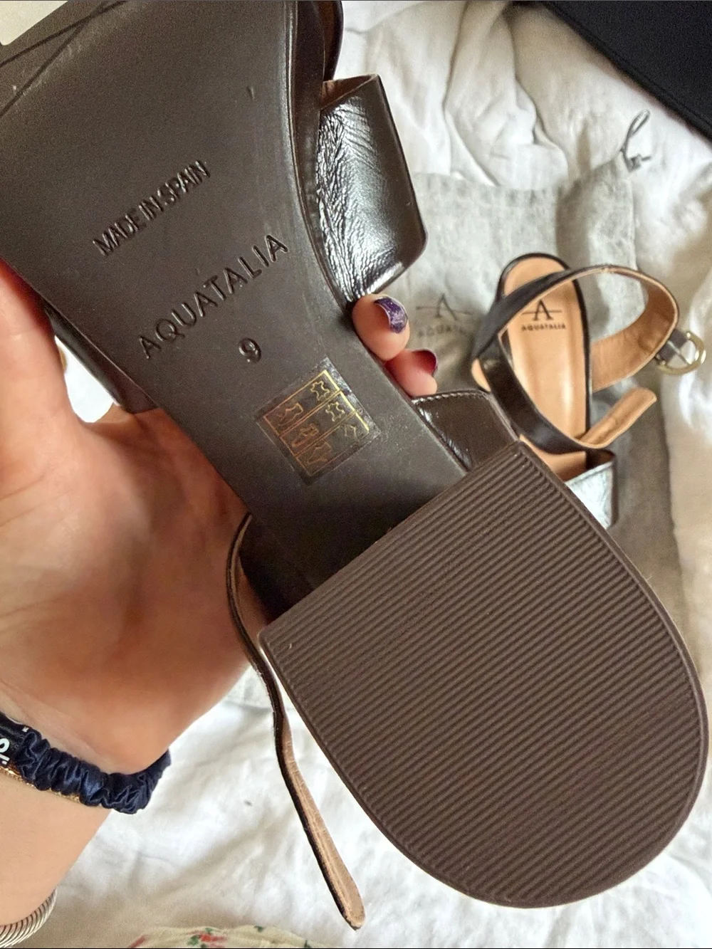 Aquatalia Dark Brown Patent Leather Platform Sandals Size 9